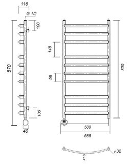 Полотенцесушитель электрический Domoterm Калипсо П10 500x800 EL золото